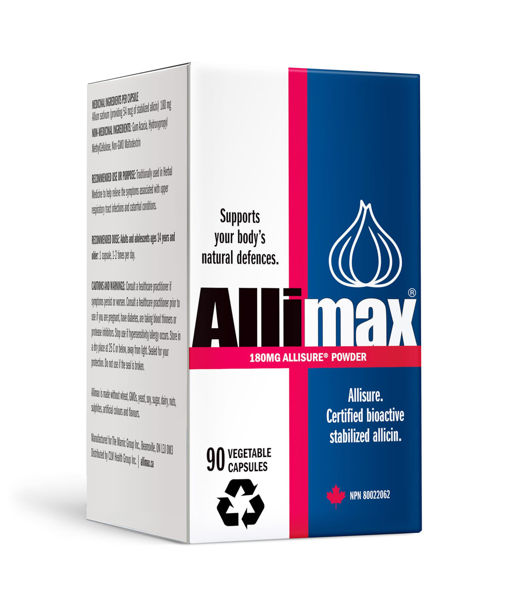 ALLIMAX 180mg bottle front showing modern label for trusted immune support