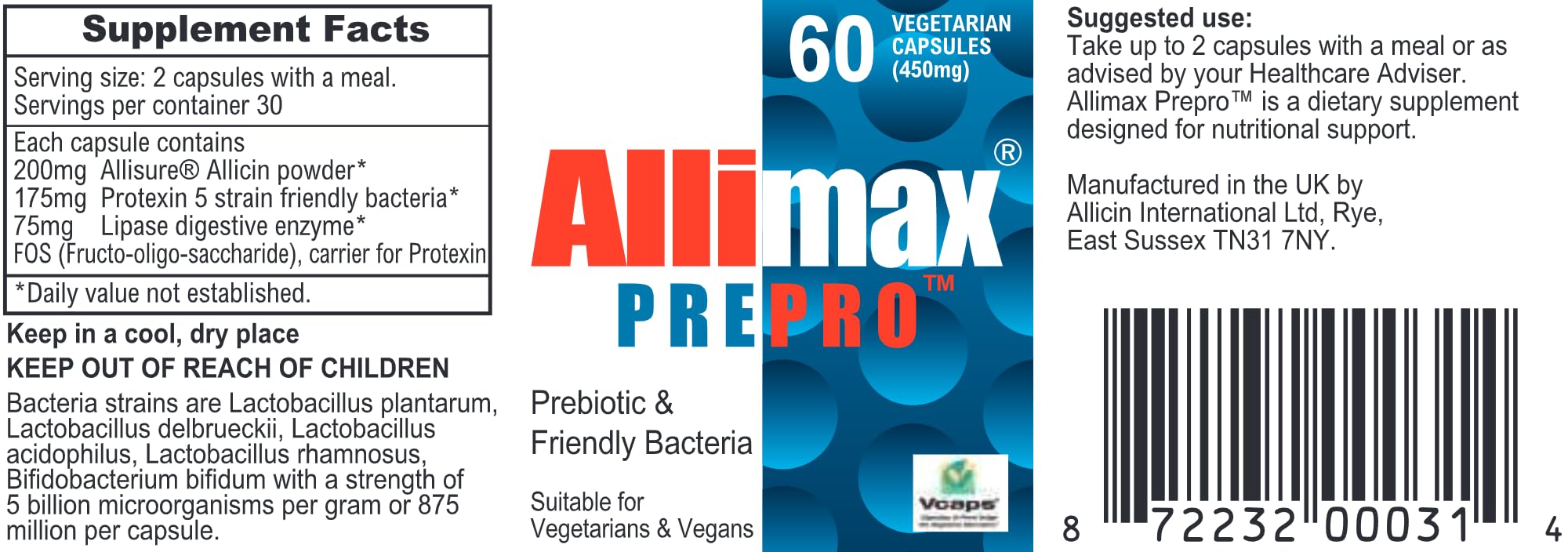 Allimax PrePro capsules in blister pack with enzyme blend for digestion