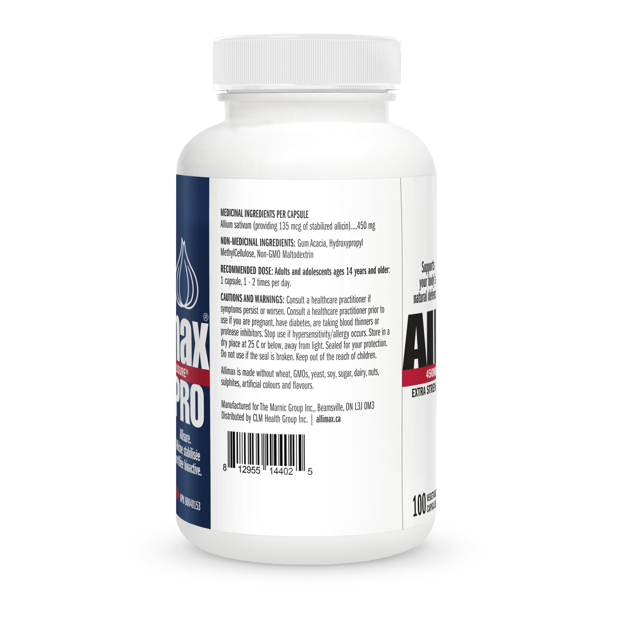 Allimax Pro capsules closeup highlights Vegicaps for a vegetarian supplement.