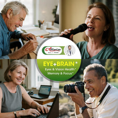 Alliwise ginkgo biloba memory and focus imagery hints at mental sharpness.