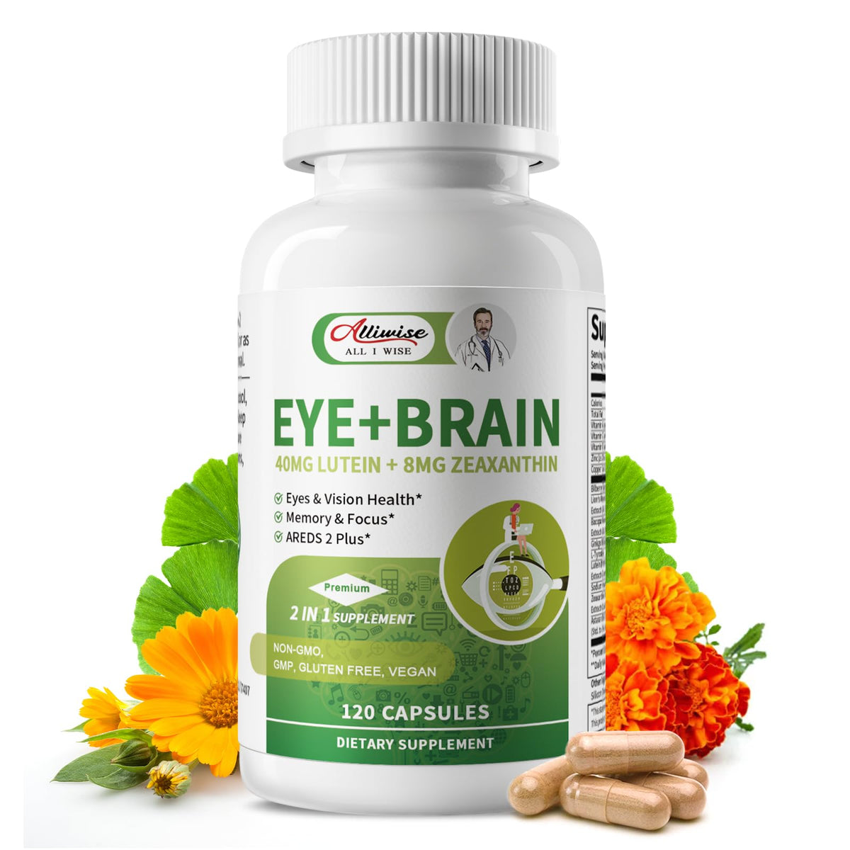 Alliwise Lutein Eye Vitamins bottle front for daily eye support