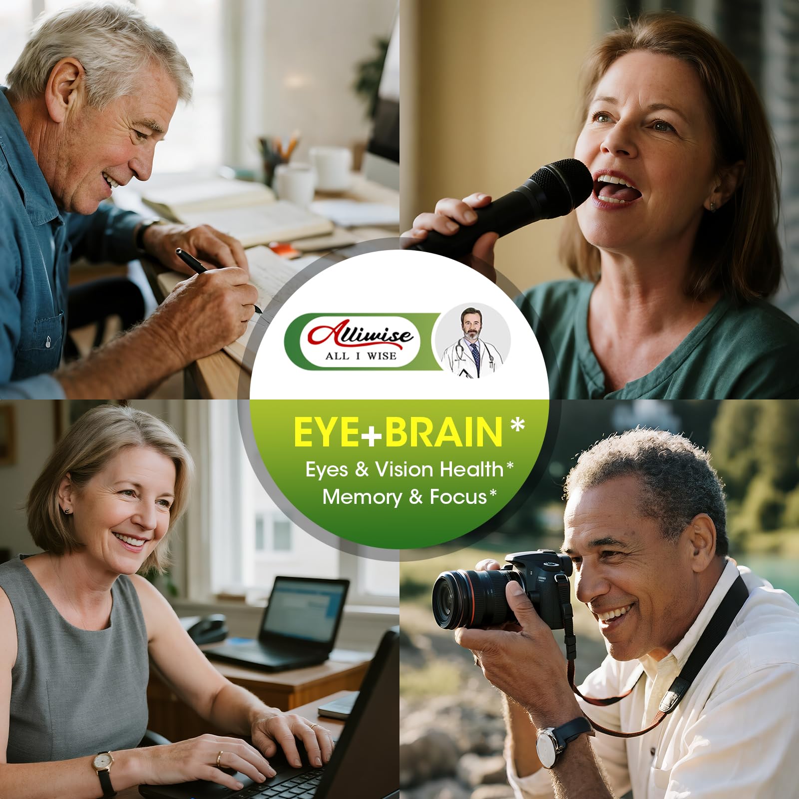 Alliwise Lutein Eye Vitamins near-workspace with glasses suggesting focus support