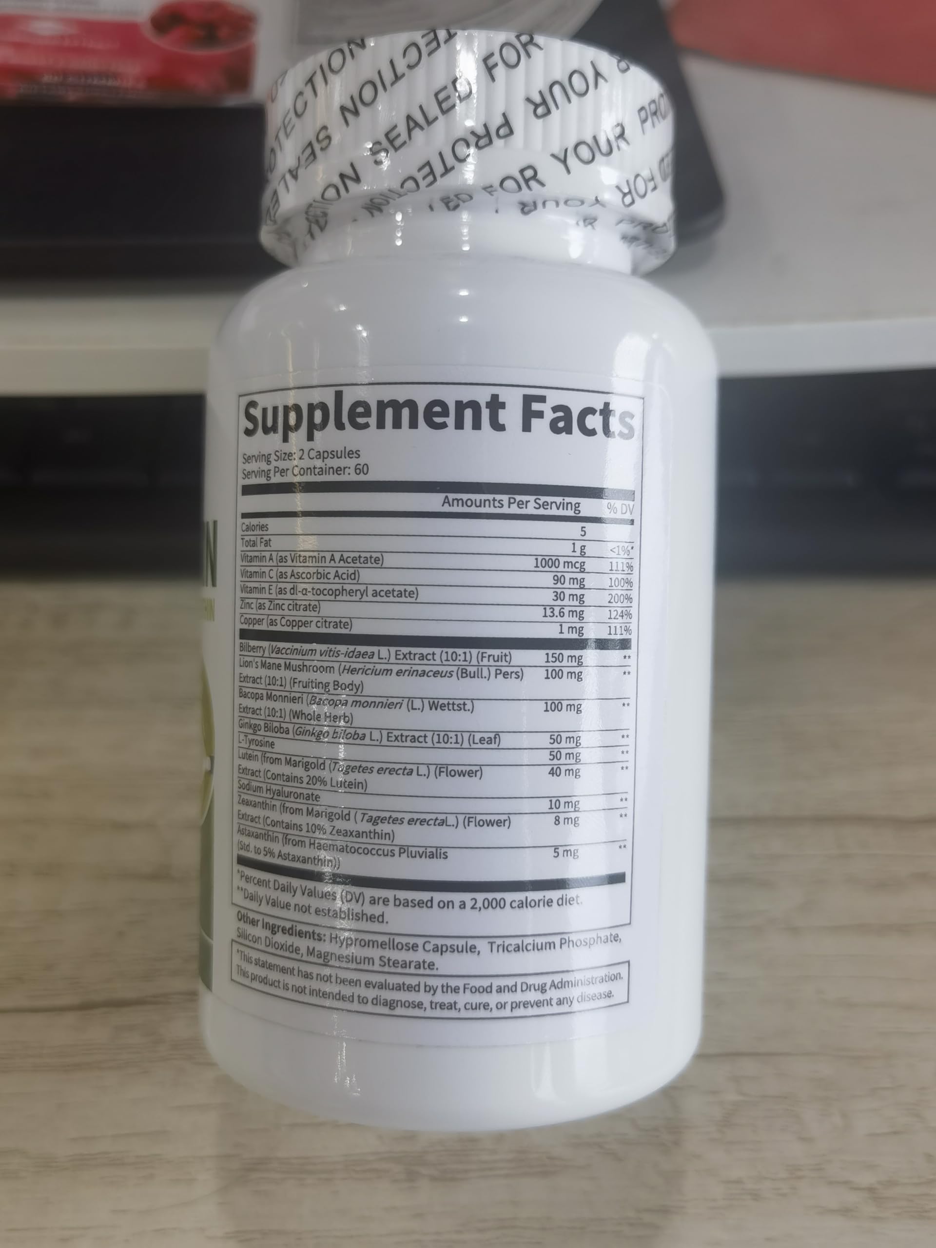 Alliwise Lutein Eye Vitamins nutrition facts shown to help informed choice