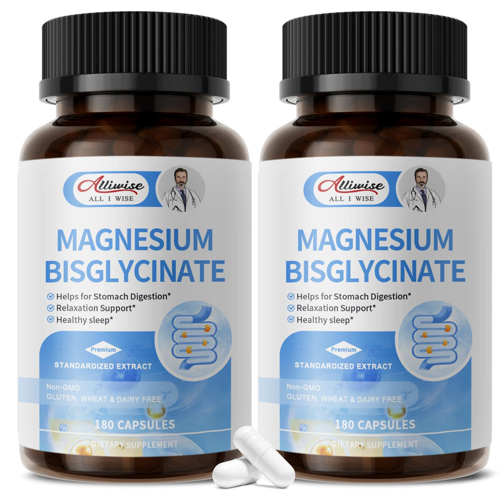 Alliwise magnesium glycinate capsules bottle: easy-to-swallow format for daily wellness