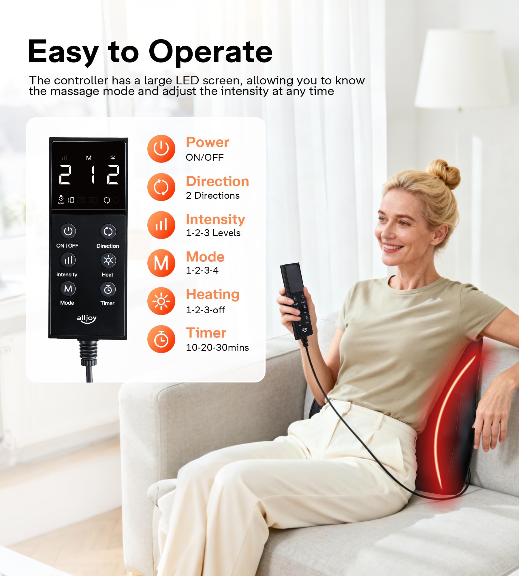 ALLJOY heat levels — three-step warmth for sore areas.