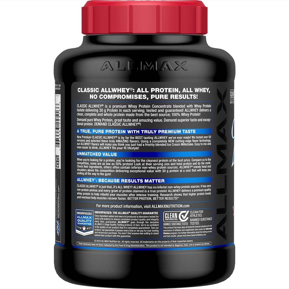 ALLMAX AllWhey Classic chocolate powder pour shows smooth mixing