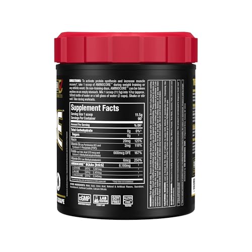 ALLMAX AMINOCORE scoop with powder ready to measure for a pre-workout mix.