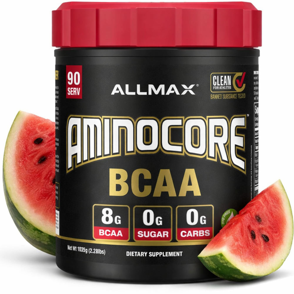 ALLMAX AMINOCORE Watermelon powder tub ready for post-workout mix