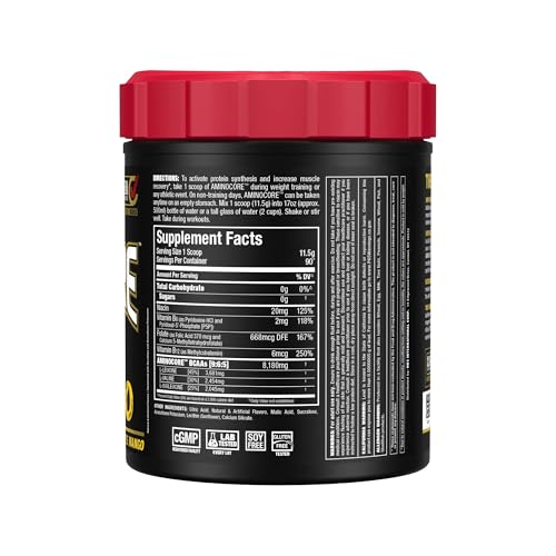 ALLMAX AMINOCORE pineapple mango flavor powder in a shaker for pre-workout