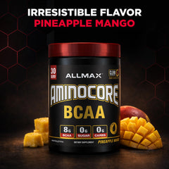 ALLMAX AMINOCORE athletic scene with bottle and shaker during workout