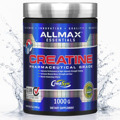 ALLMAX Creatine Monohydrate bottle on shelf for strength-focused workouts
