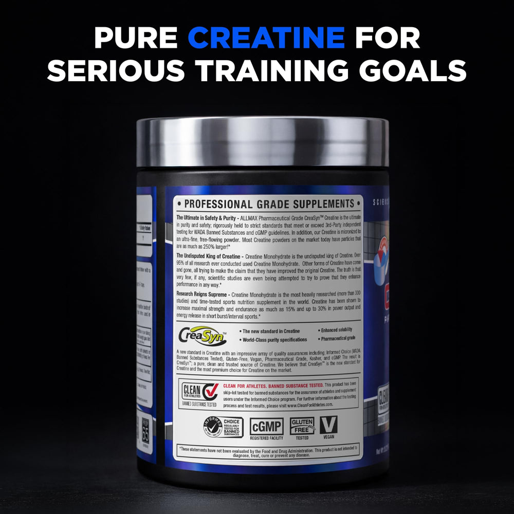 Gym bag scene with ALLMAX Creatine Monohydrate bottle ready for training