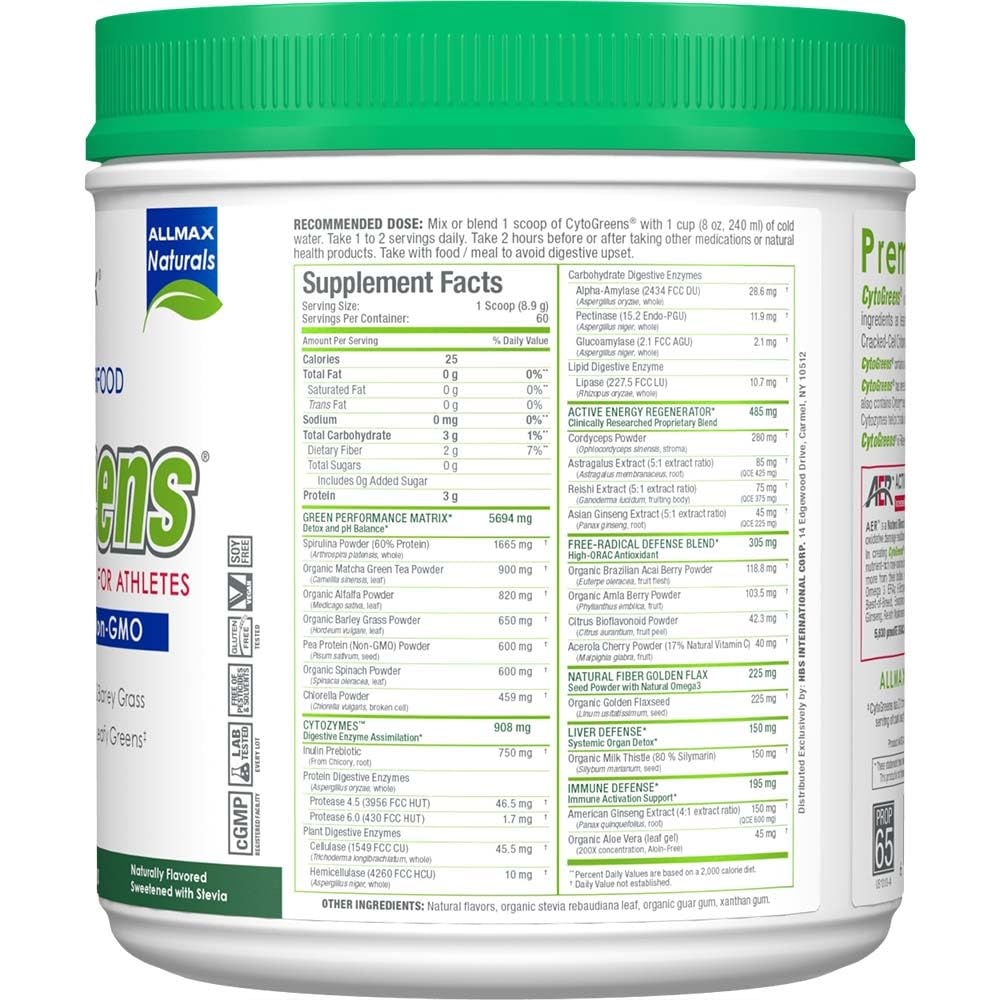 ALLMAX CytoGreens mix glass shows smooth dissolve for pre-workout use