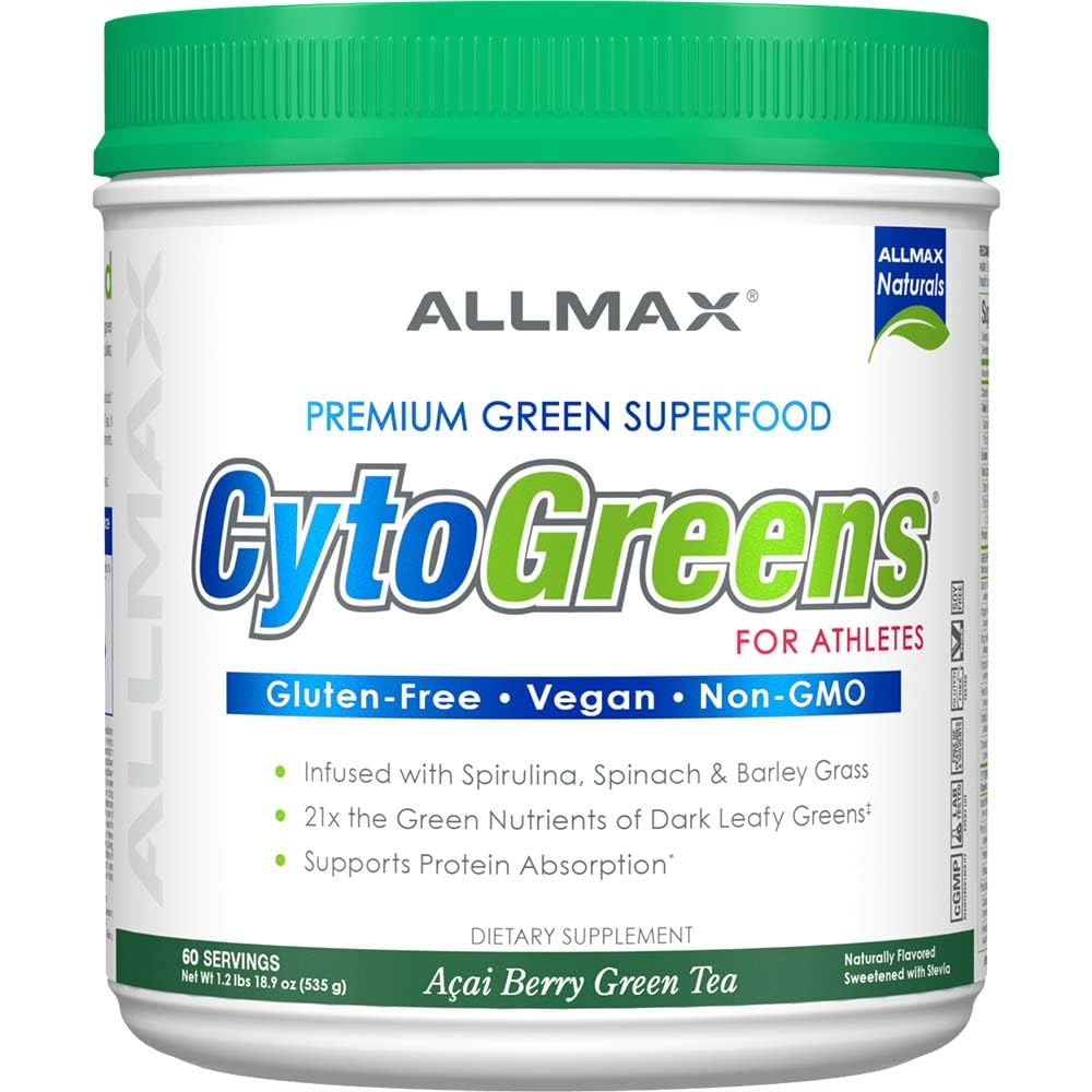 ALLMAX CytoGreens powder tub front highlighting daily greens and energy support