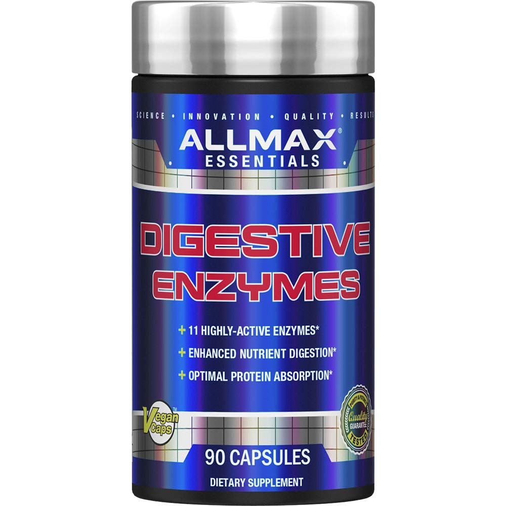 ALLMAX Digestive ENZYMES bottle front for gradual digestion support with 90 servings