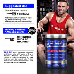 Allmax Essentials Arginine HCL in glass with water, refreshing amino energy idea.