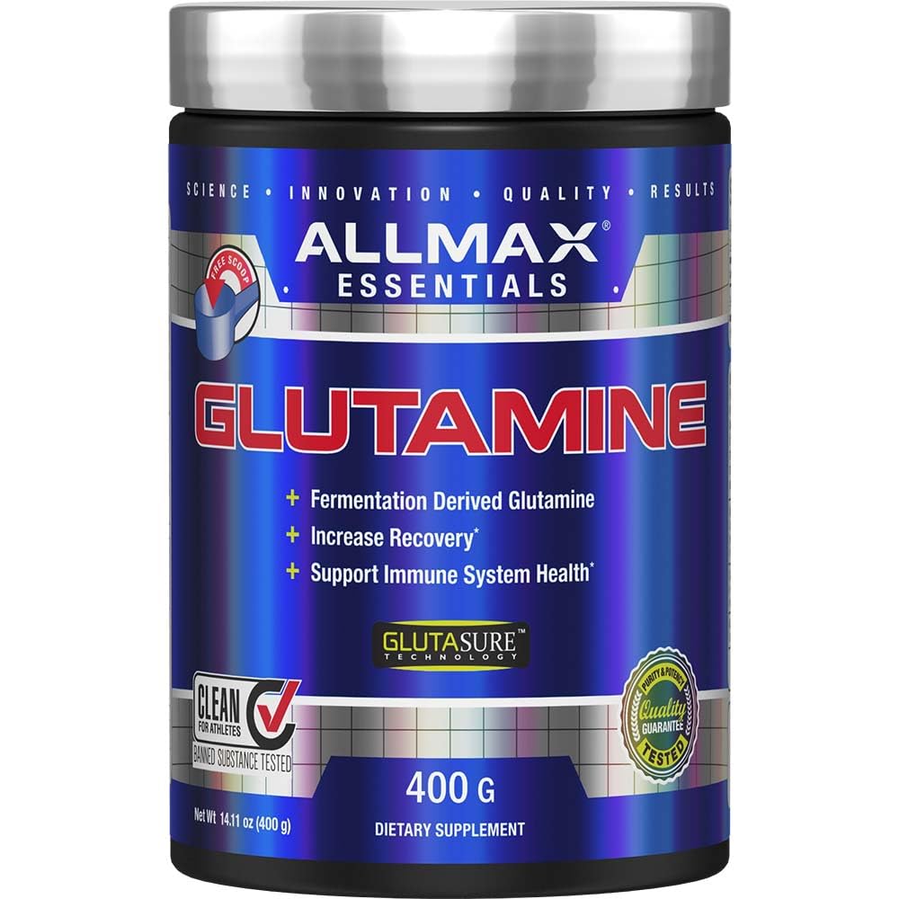 Allmax Essentials Arginine HCL jar front, nitric oxide precursor potential.