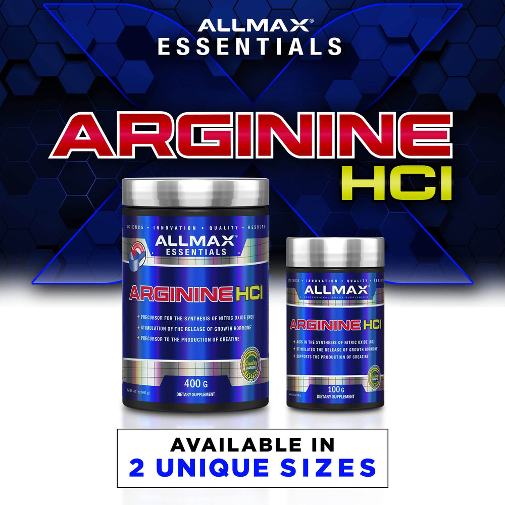 Allmax Essentials Arginine HCL nutrition facts hinting at taurine and L-Carnitine.