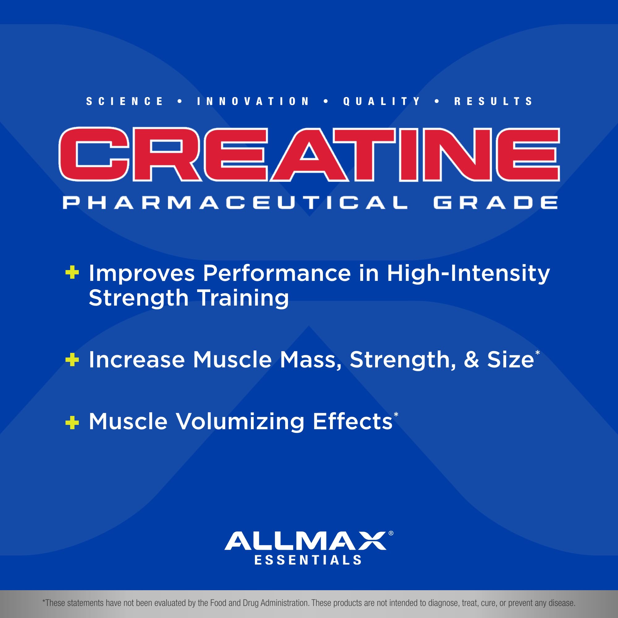 ALLMAX Essentials Creatine bottle label highlighting vegan and gluten-free formula.