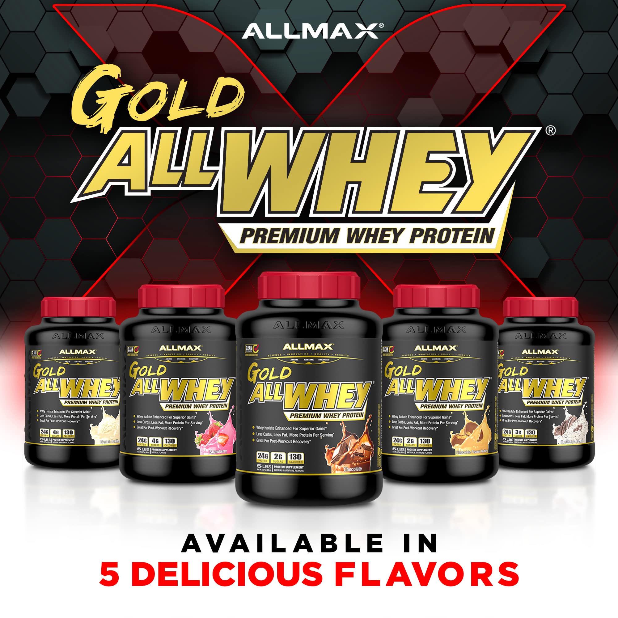 ALLMAX Gold ALLWHEY chocolate label-closeup, clear nutrition information.