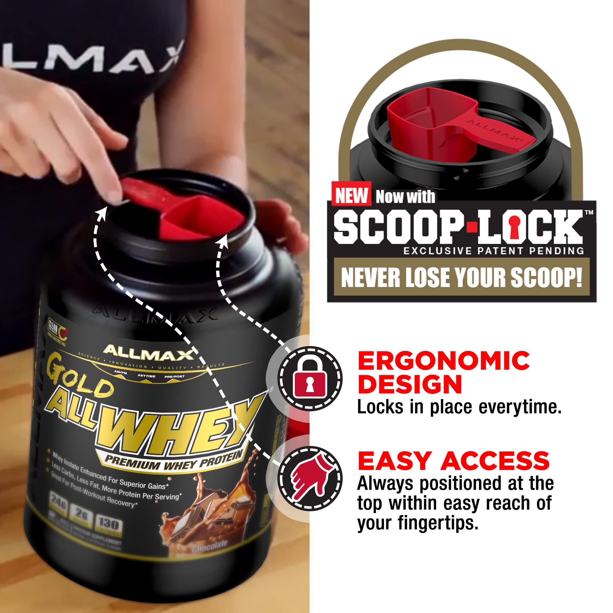 ALLMAX Gold ALLWHEY chocolate mixer-bottle in use, convenient shake on the go.