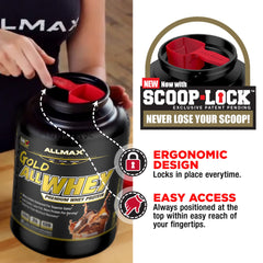 ALLMAX Gold ALLWHEY chocolate mixer-bottle in use, convenient shake on the go.