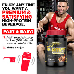ALLMAX Gold ALLWHEY chocolate serving-glass poured, refreshing post-workout drink.