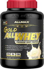 ALLMAX Gold AllWhey French Vanilla blender bottle ready to mix