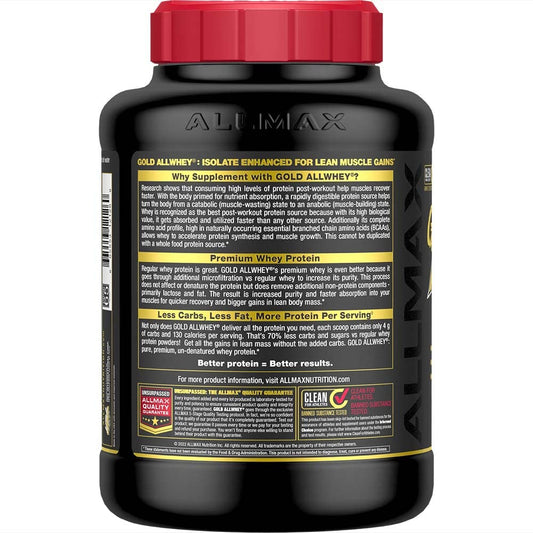 ALLMAX Gold AllWhey French Vanilla scoop ready for quick post-workout shake