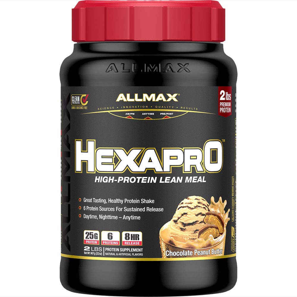 ALLMAX HEXAPRO bottle pour shows convenient protein delivery for workouts.