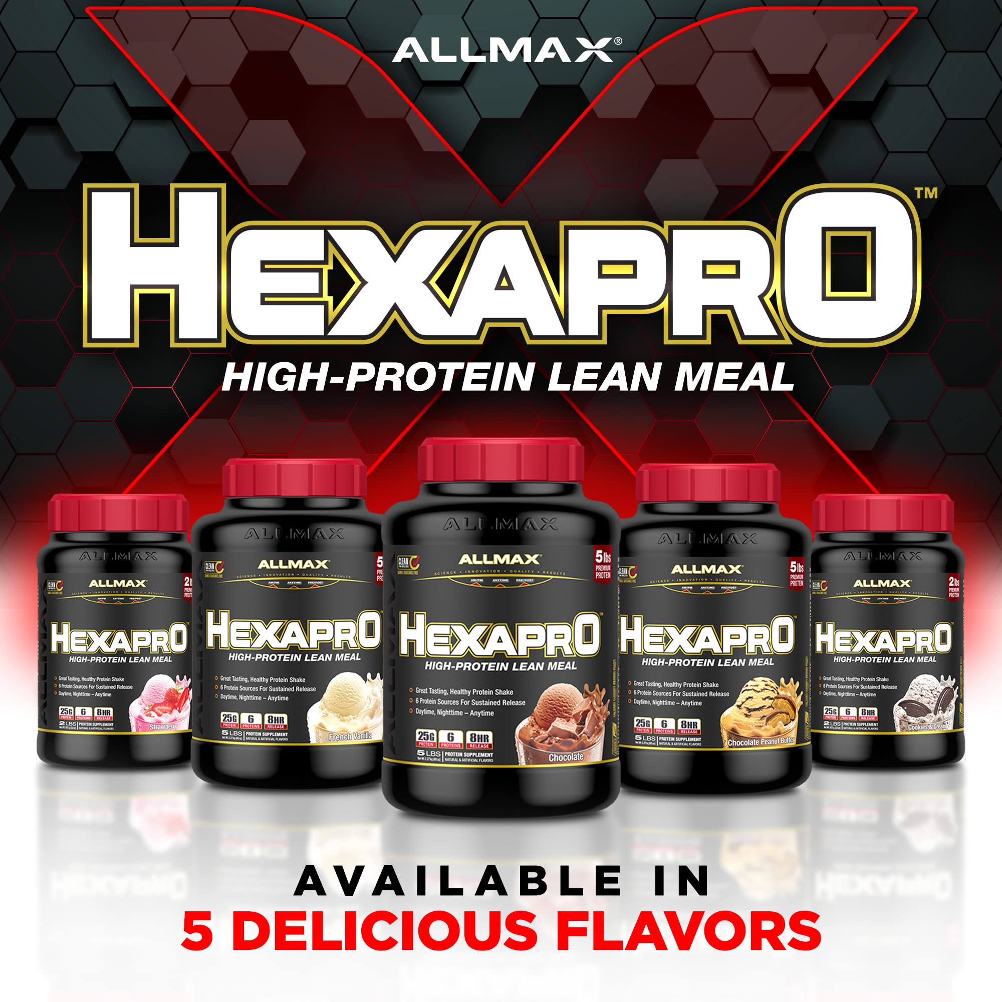 Close-up of HEXAPRO label highlighting zero sugar.