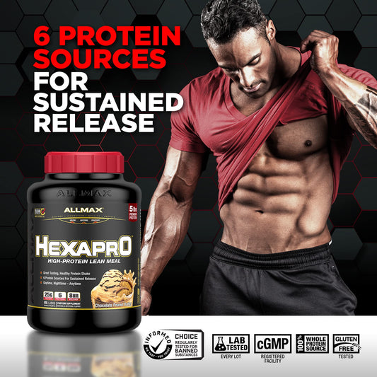 Serving cup showing HEXAPRO chocolate shake ready to drink.