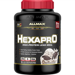 ALLMAX HEXAPRO Cookies & Cream 5lb bag, high-protein fueling for workouts