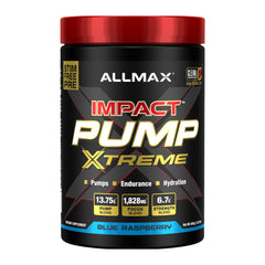 ALLMAX Impact Pump Xtreme blue raspberry bottle ready for pre-workout hydration