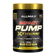 ALLMAX Impact Pump Xtreme pineapple mango bottle at front showing flavor and design, ideal pre-workout ritual
