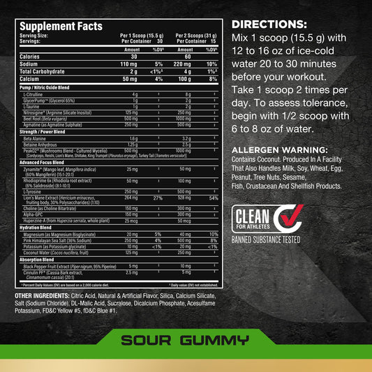 ALLMAX Impact Pump Xtreme serving pouch showing 30 servings for daily use