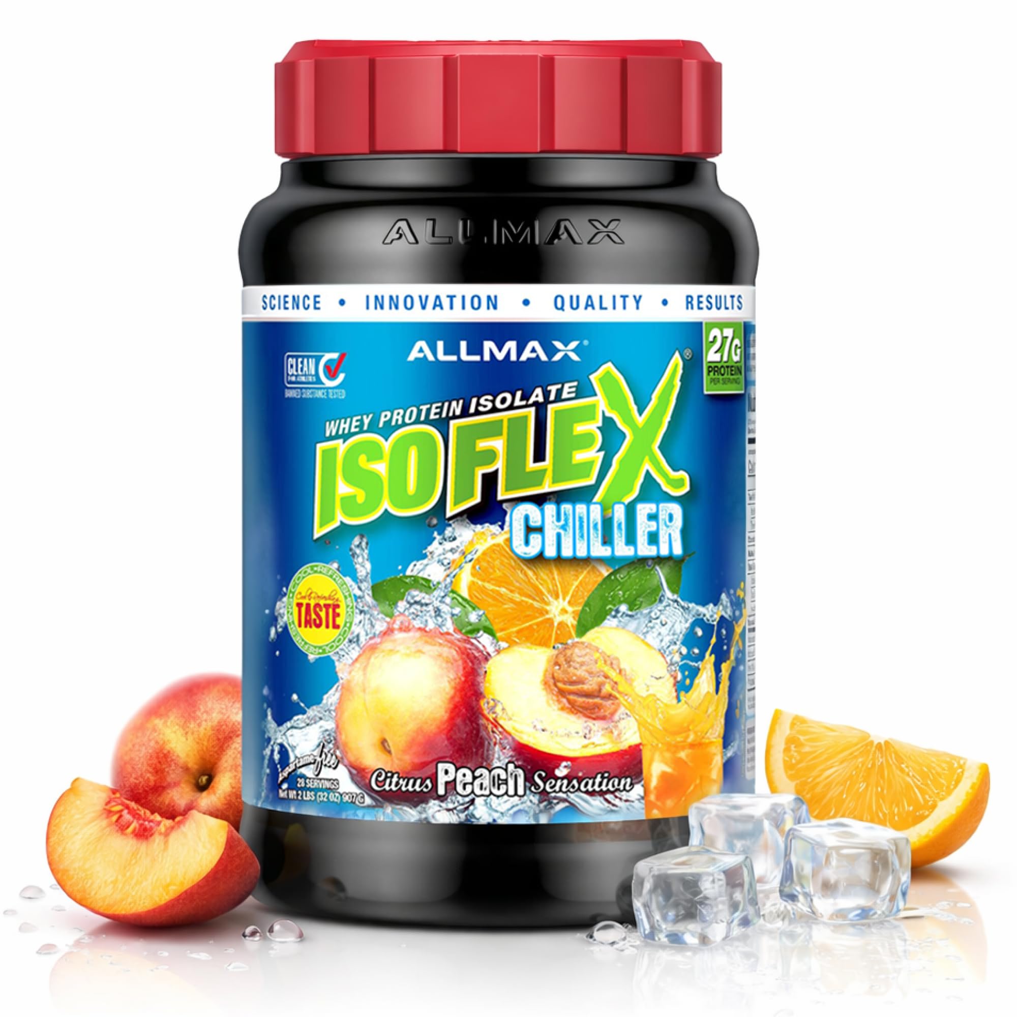 ALLMAX ISOFLEX Chiller bottle with citrus peach flavor for on-the-go fueling.