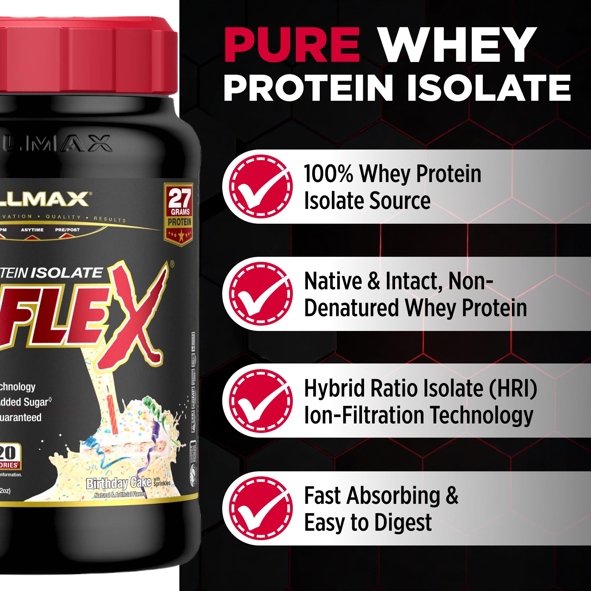 Allmax ISOFLEX Chocolate flavor powder blends smoothly for pre-workout fuel.