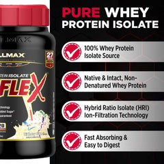Allmax ISOFLEX Chocolate flavor powder blends smoothly for pre-workout fuel.
