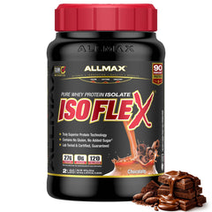 ALLMAX ISOFLEX pure whey isolate tub for clean post-workout fueling.
