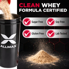 Allmax Isoflex tub with scoop, ready to mix for a quick protein boost.