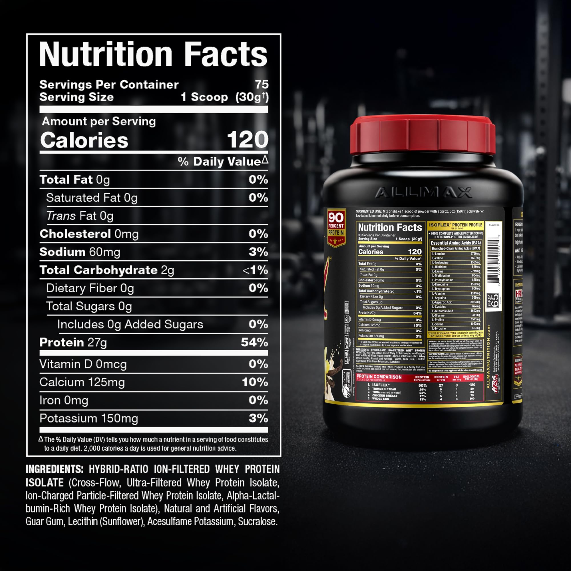 ALLMAX ISOFLEX Vanilla bag seal emphasizing freshness and purity.