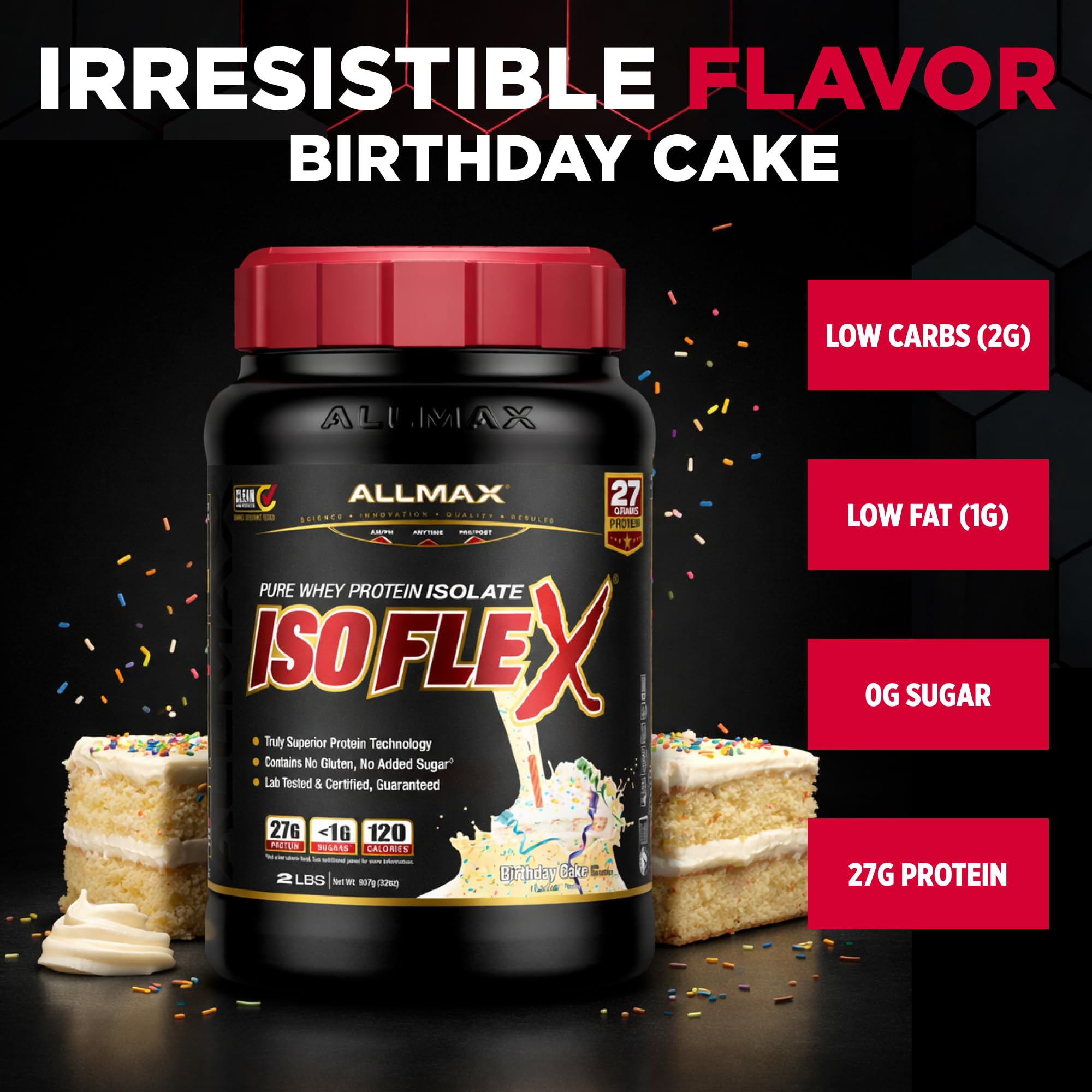 ALLMAX IsoFlex whey isolate scoop demonstrates precise serving size for convenient daily use