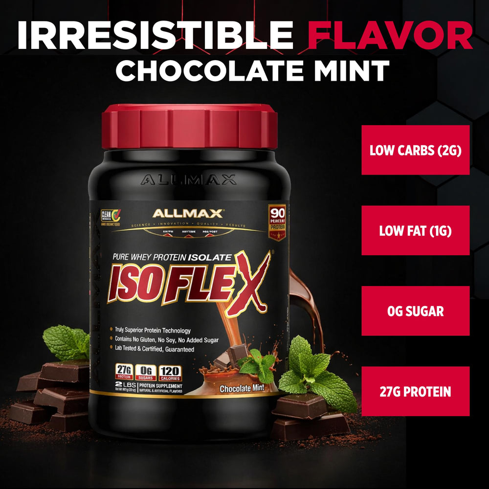 ALLMAX ISOFLEX whey protein scoop pours smoothly signaling fast-absorbing post-workout support