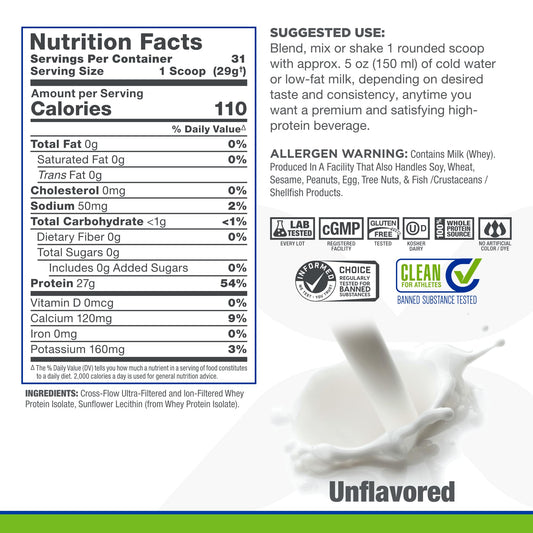 ALLMAX ISONATURAL unflavored powder scoop measures the 27 g serving.