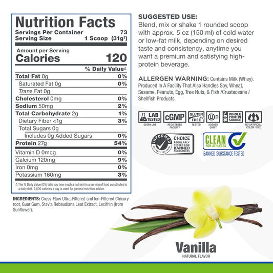 Scoop of ALLMAX ISONATURAL vanilla powder ready for a shake.