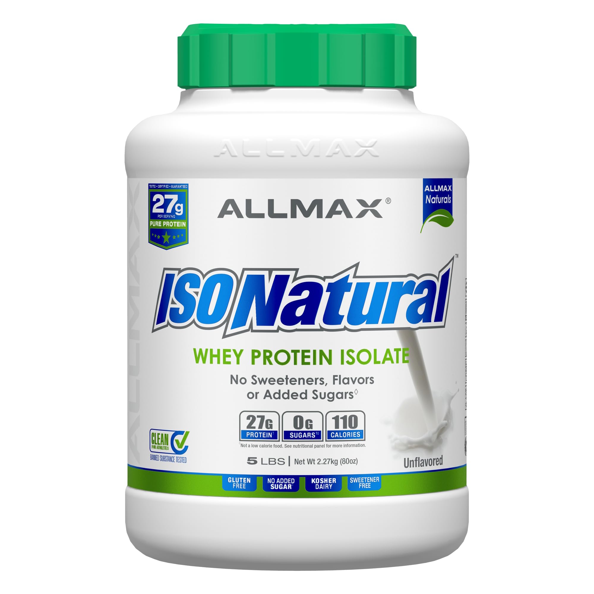 ALLMAX ISONATURAL packaging highlights natural whey protein isolate.
