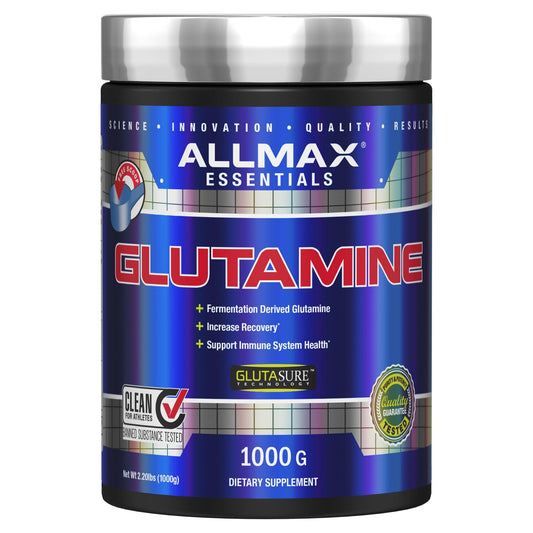 AllMAX L Glutamine Powder bottle showing 1000 g container for daily use