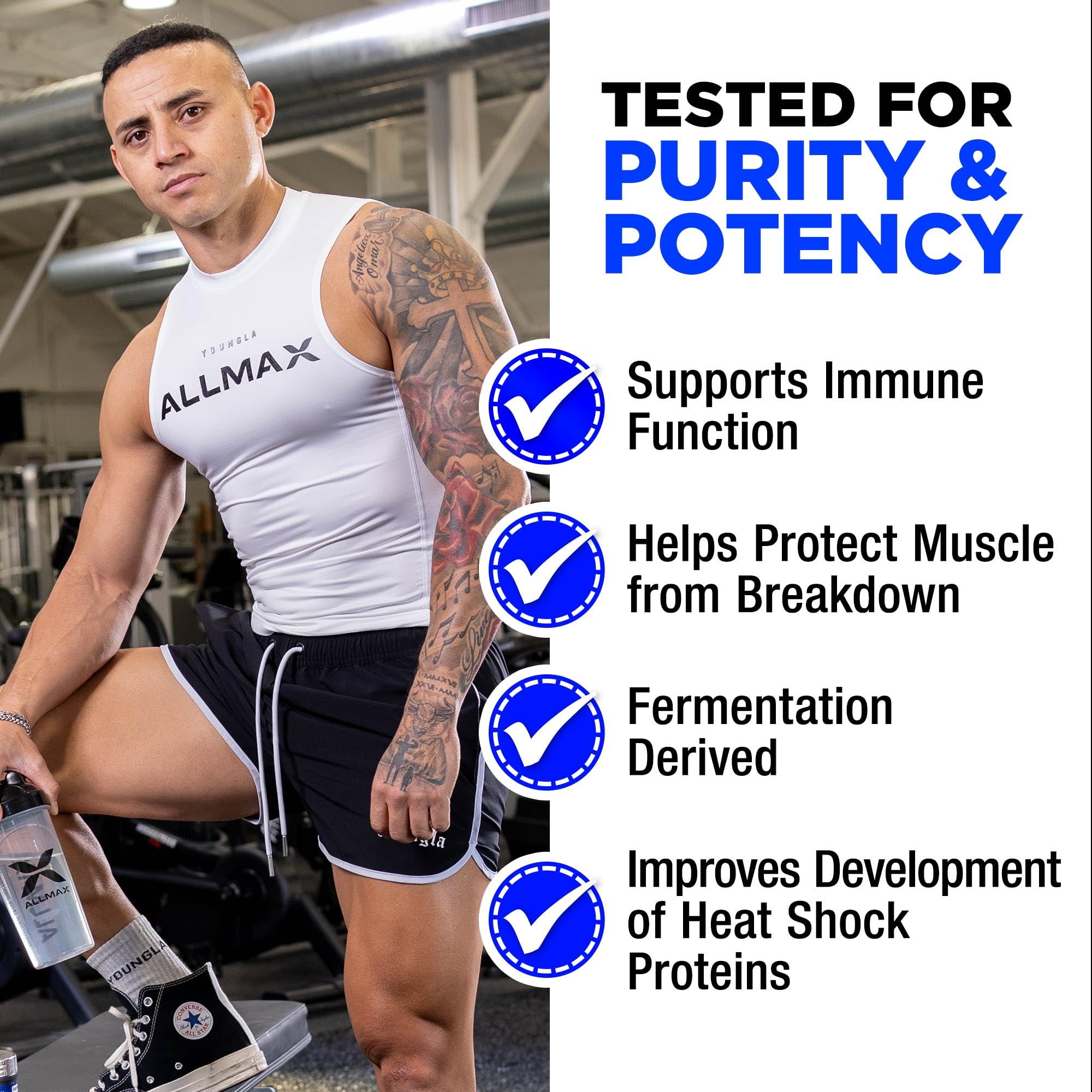 AllMAX L Glutamine Powder dissolving in glass of water for easy mixing