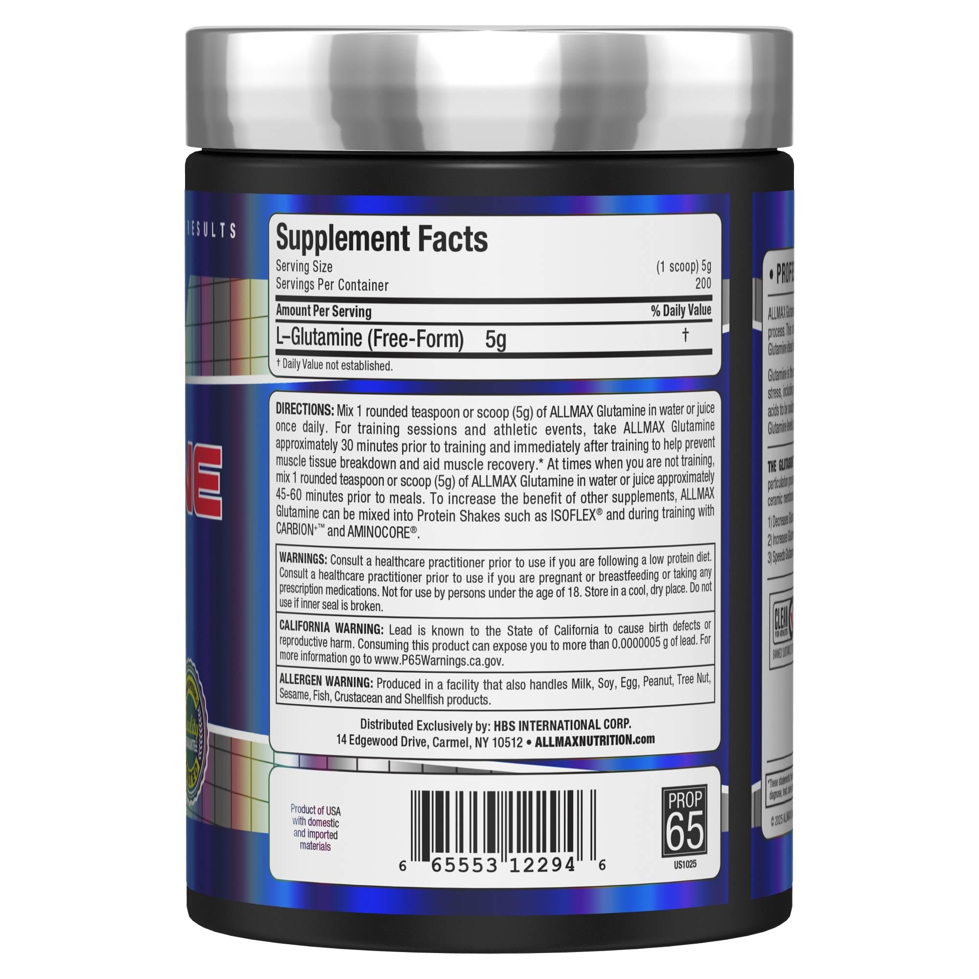 AllMAX label closeup highlighting fermented L-glutamine formula
